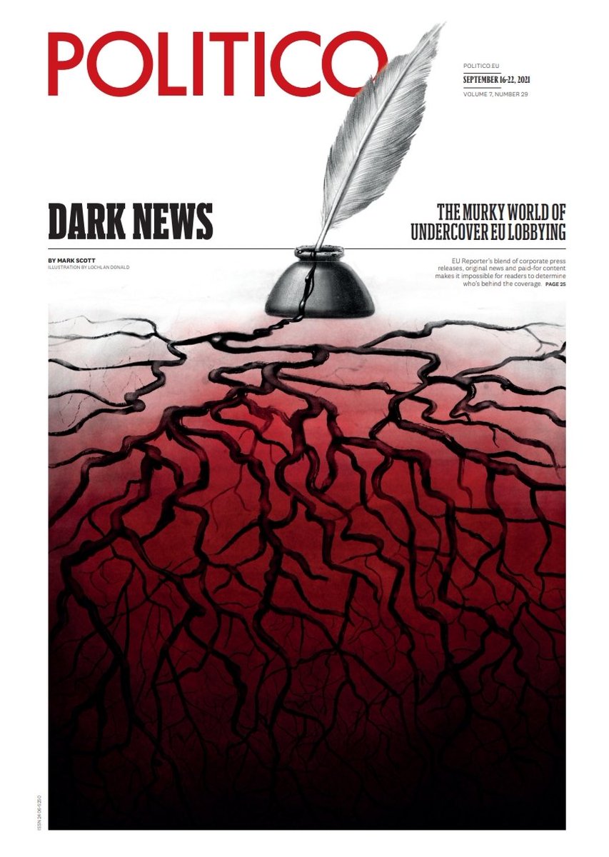 DonaldLochlan's tweet photo. Dark news: The murky world of undercover EU lobbying.

A cover for Politico EU, about the funding certain news organizations receive in return for favourable news coverage.

Thanks to Politico EU and @tball as always! https://t.co/nHceHSEvCD