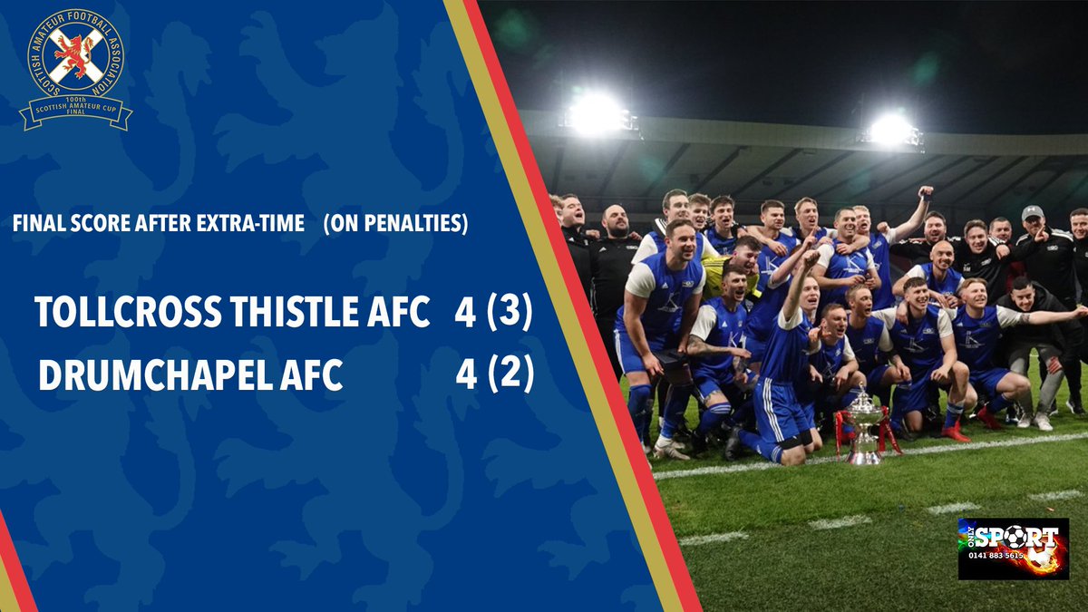 ScotAmFA's tweet image. 𝗖𝗛𝗔𝗠𝗣𝗜𝗢𝗡𝗦🏆

Congratulations to @TollcrossTh who win the 2019/20 Only Sport Scottish Amateur Cup Final. 👏

#ScottishAmateurCup #CentenaryFinal