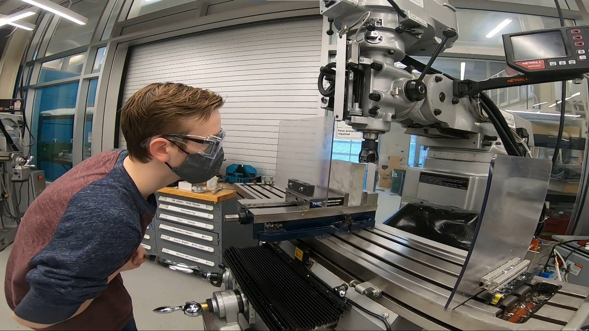 PurdueBechtel's tweet photo. Using a Manual milling machine to do facing operations on the aluminum block in order to make the block CNC ready. Later CNC machining will be done on this block to manufacture a wheel hub for Purdue electric racing vehicles. https://t.co/LebmYRMRX6