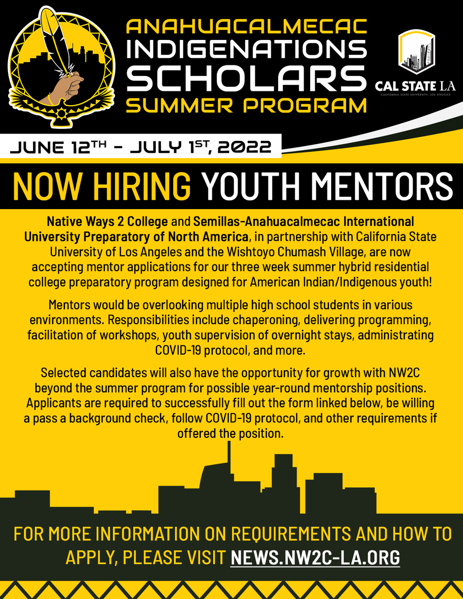 📢NOW ACCEPTING APPLICATIONS FOR SUMMER PROGRAM YOUTH MENTORS📢
For more information on how to apply and requirements, please visit news.nw2c-la.org
