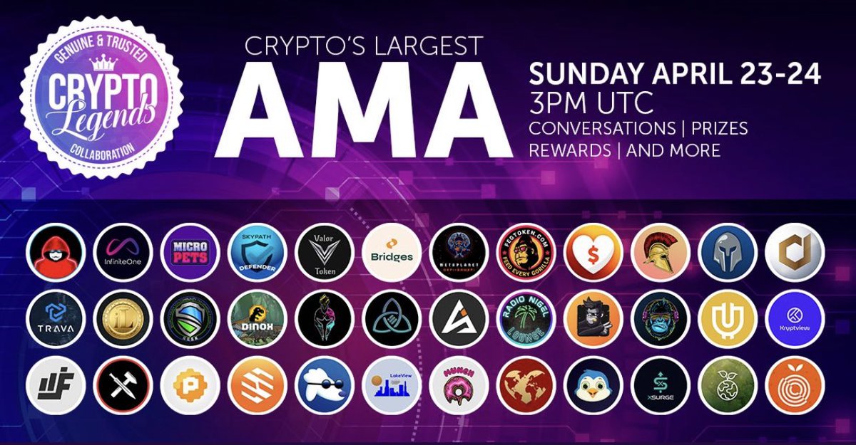 <a href="/OfficialMandoX/">MANDOX</a> will be joining <a href="/CryptoLegendsGp/">Crypto Legends</a> in the worlds biggest #crypto AMA 🤝 

Be sure to tune in and follow <a href="/CryptoLegendsGp/">Crypto Legends</a> for more updates to come! 

Mandox will be live April 23 @ 2pm CST

See you then! 🥳