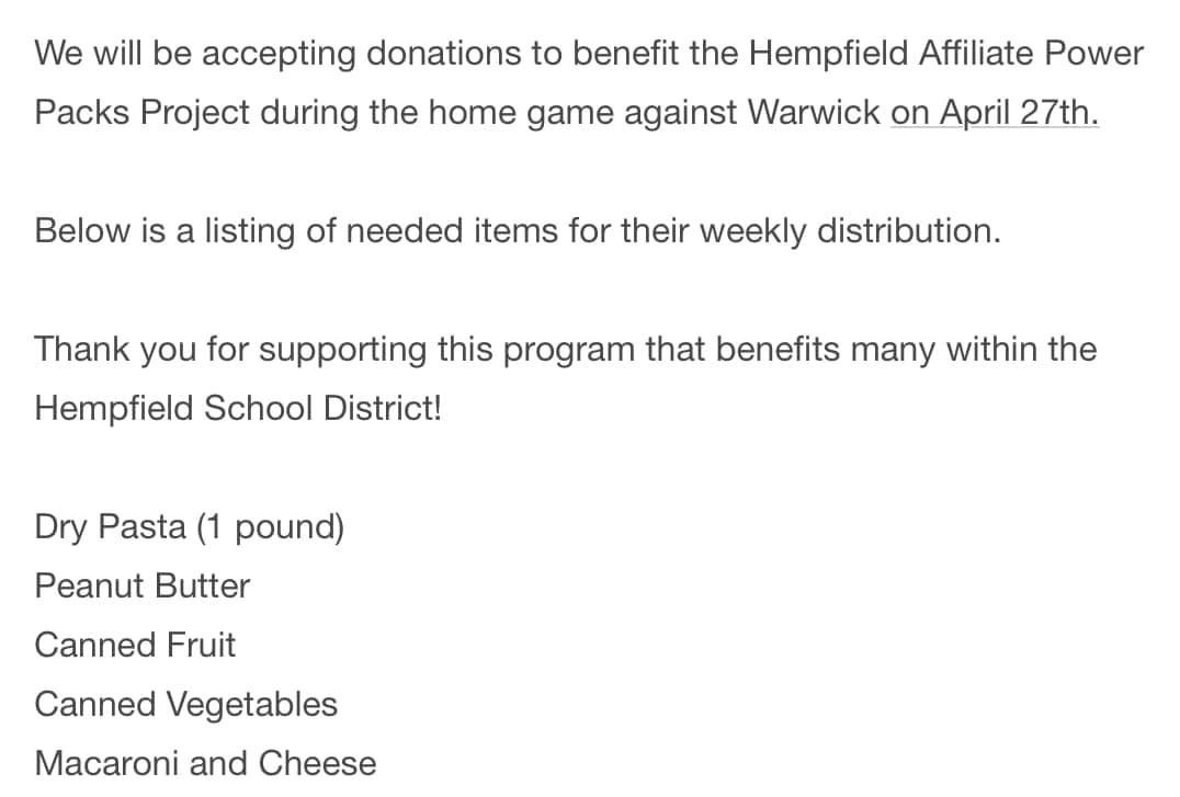 Join us for Senior Night next Wednesday evening, April 27th, and help us support a great cause in our community.