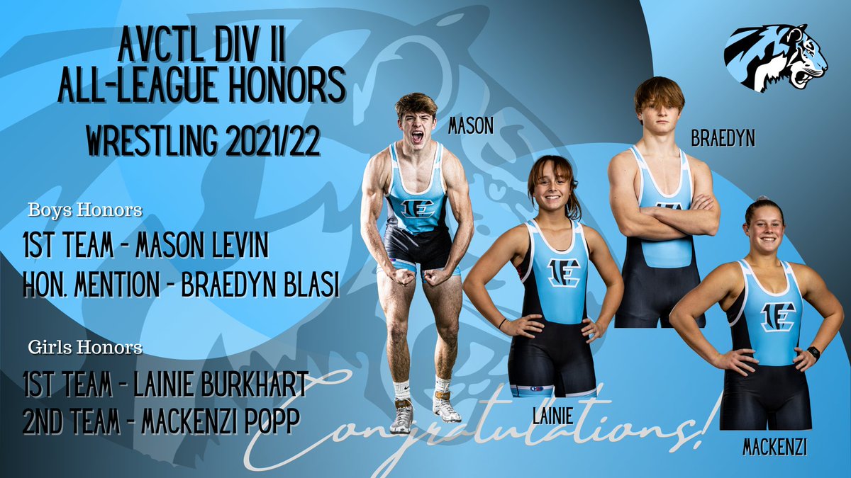 League Wrestling Honors were handed out.  IKE has 4 wrestlers who received AVCTL Div II All-League honors.  Congratulations Mason, Braedyn, Lainie, &amp; Mackenzi!  We are #tigernationproud