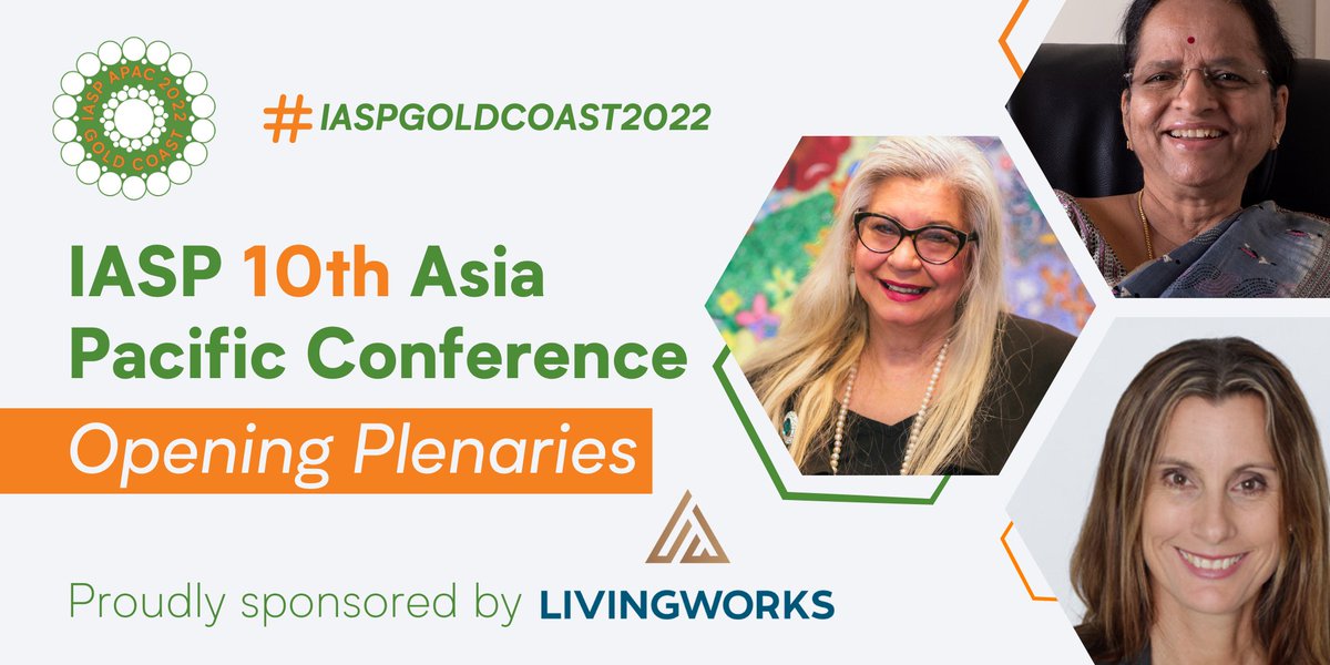 IASPinfo's tweet photo. Our #IASPGOLDCOAST2022 opening plenaries feature distinguished experts, topics & challenges that will spark a fire in the bellies of our delegates to propel them into the conference programme. Thanks to @LivingWorksAus for making this happen. Register 👉 https://t.co/YExDCFTNFD https://t.co/5CIDpFCSUl