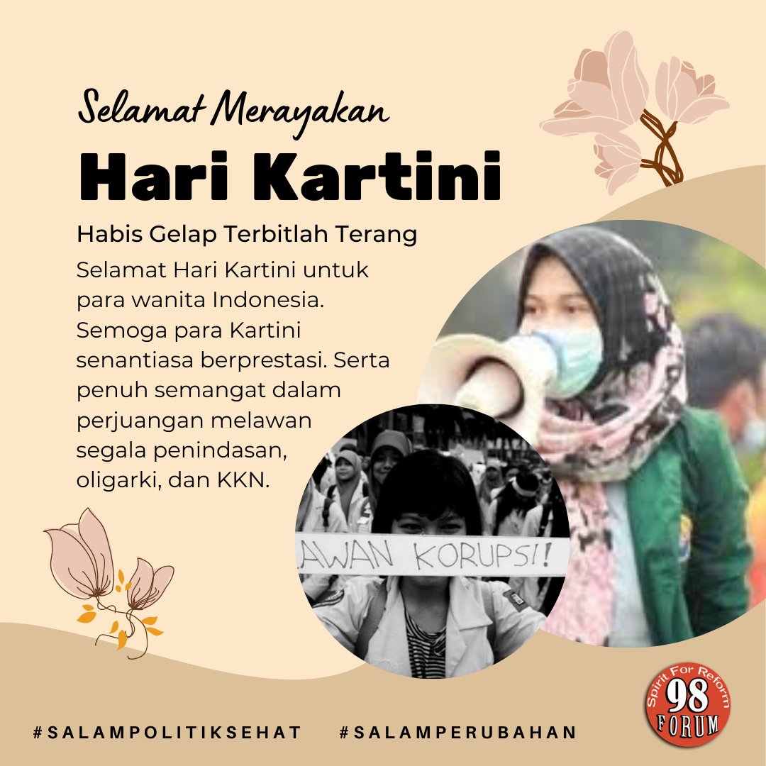 98Forum's tweet photo. Selamat Hari Kartini

#salampolitiksehat #salamperubahan #98forum https://t.co/SWypKmklVY