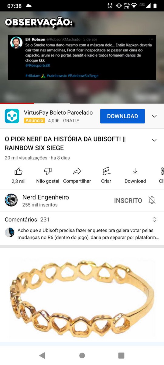RobsonXMachado's tweet photo. Galera juro que não sabia que tava famoso kkk no meio de tanta correria não tava mais assistindo vídeos no YouTube e um amigo meu manda um print do vídeo do grande @NerdEngenheiro_ ... Ainda bem que não nerfaram nosso Smoke...

#r6latam #RainbowSixSiege https://t.co/K5l1z1sstT