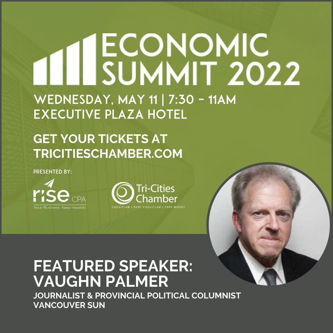 TriCitiesCoC's tweet photo. The Tri-Cities Chamber's annual Economic Summit, presented by @TheRiseAdvisors, returns this May with Vaughn Palmer, Journalist and Vancouver Sun's Provincial Political Columnist, as one of the featured event speakers.
Learn more: https://t.co/FVi9xJ5zsd #TCCSummit https://t.co/7R5pPht0ov