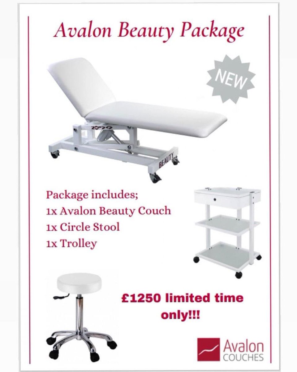 ✨ AVALON BEAUTY PACKAGE ✨
£1250 limited time only - exc delivery

Are you looking to set up your beauty business from home?

Do you have limited work space but do not want to compromise on quality?

If so, this is the perfect package for you!

avalon-couches.co.uk/electric-treat…