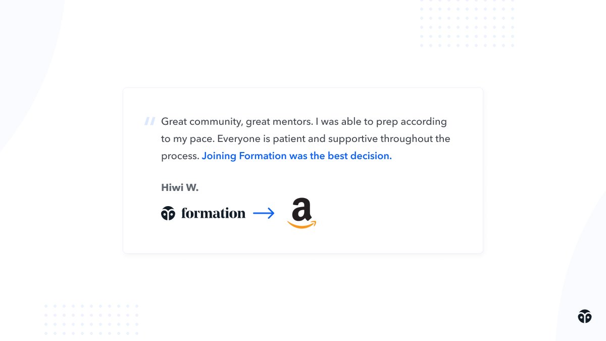 formation_dev's tweet photo. @Google @Snapchat Hiwi started her engineering career in Ethiopia. After moving to the US, her goal was to join a #FAANG  company to show the girls back home that they can do it, too 👏. She has now increased her total comp by over 150K by joining @amazon as a Software Engineer II. https://t.co/Efy2XPJnbX