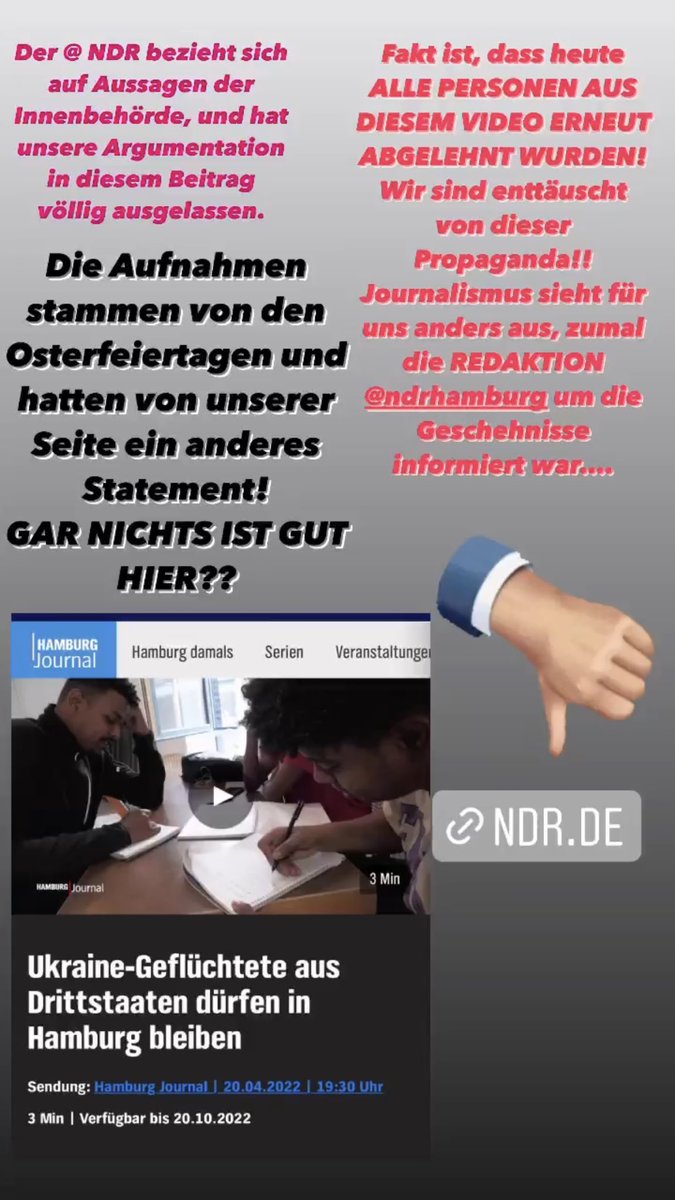 Wir sind schockiert und zutiefst enttäuscht über solch schlechten Journalismus aus Hamburg!! <a href="/ndr/">NDR.de</a> <a href="/NDRrecherche/">NDR Recherche</a> ihr habt unseren Beitrag komplett verändert- ohne unsere Zustimmung!! Ohne über unseren Struggle auch nur im entferntesten zu berichten!ShameOnYou!
