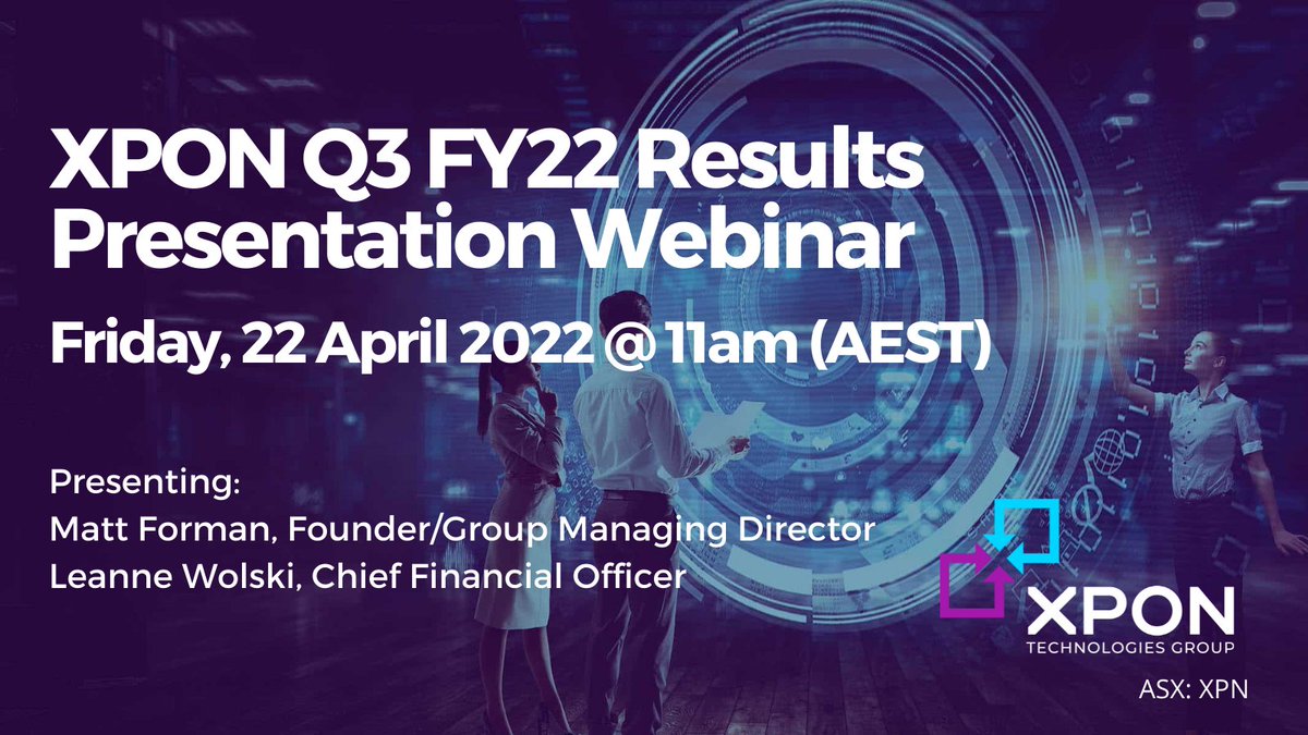 Join Founder <a href="/mattforman/">Matt Forman</a> and CFO Leanne Wolski tomorrow for an investor briefing following tomorrow's announcement of our Q3 results. To register: bit.ly/3EuUSwN $XPN #asx #smallcaps #ausbiz #martech