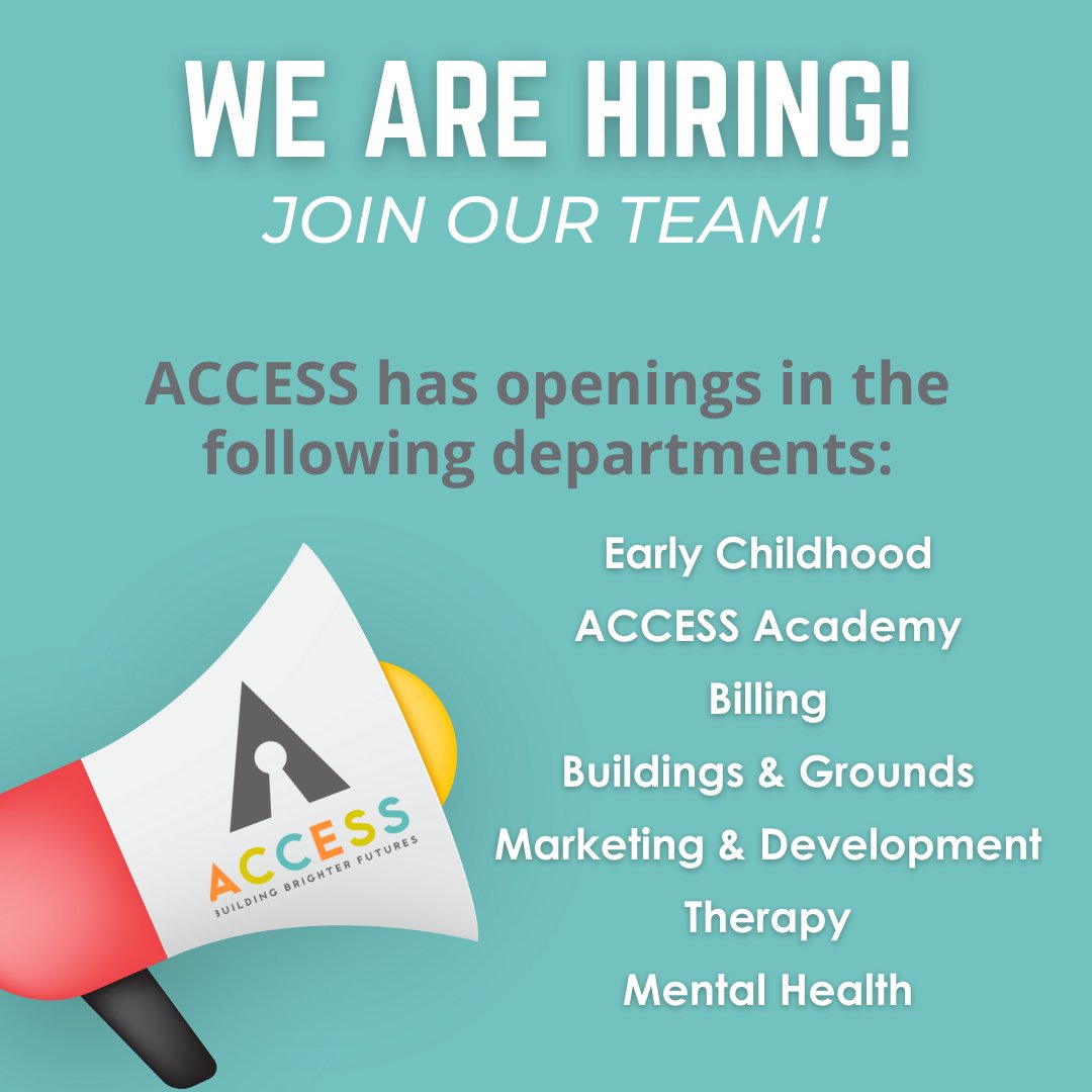 ACCESS is hiring! Are you looking to be part of something bigger and make difference in the lives of others? Join our team and help serve our mission of expanding individual potential through innovative instruction. View our open positions at accessgroupinc.org/about/careers/.