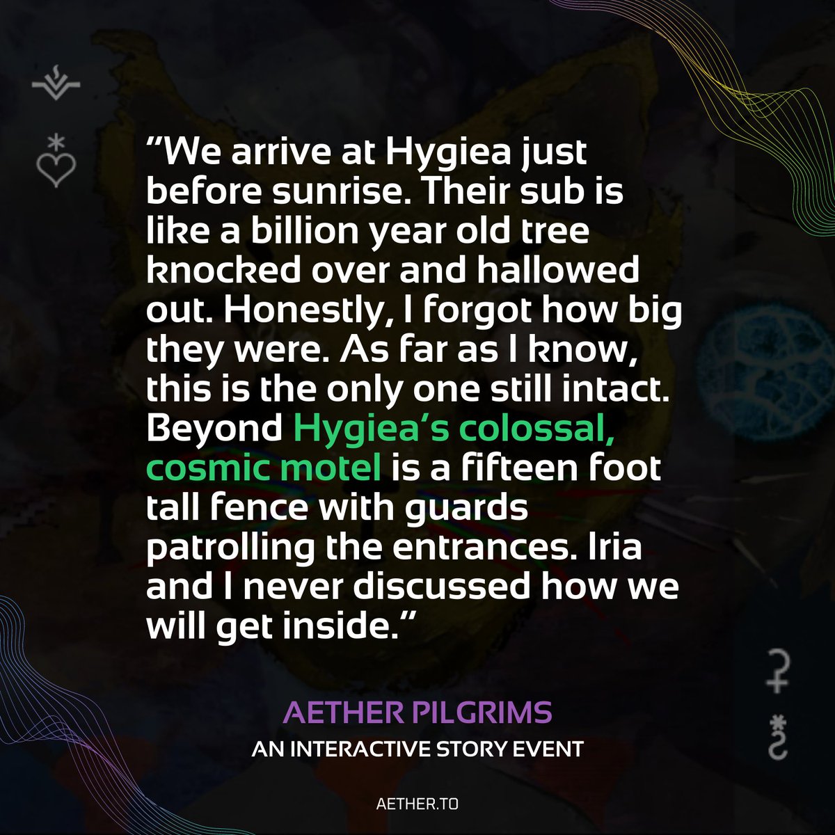 AetherPilgrims's tweet photo. And they have arrived at Hygiea! But how will they get inside? Catch up on this sci-fi epic right here on Twitter!
#AP60 #AP #AetherPilgrims #NFT #NFTs #NFTCommunity #NFTproject #NFTartists #Scifi #sciencefiction #writersoftwitter #writinglife #writers #fiction #book #cryptoart https://t.co/A1lp26ocXo