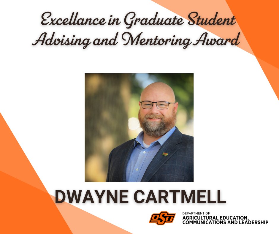 🎉Congratulations to #okstateAGCM Professor Dr. Dwayne Cartmell for receiving the Ferguson College of Agriculture Excellence in Graduate Student Advising and Mentoring award!

👉 Read more here okla.st/ferg-awards
