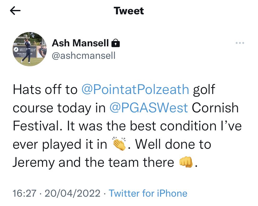 Praise indeed. Well done @TomCollingsHGK and team for all your hard work 👏👏 course is in great condition.