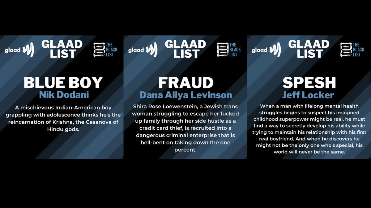 Huge congrats to Nik Dodani, Dana Aliya Levinson, and @jefflocker, who are all featured on this year's #GLAADList! #buchwald #buchwaldtalent #writers #GLAAD  #TheBlacklist #GLAADList2022