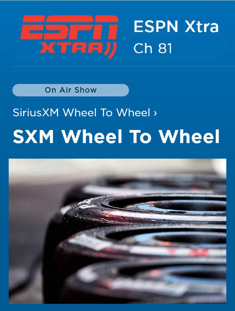 LIVE NOW “SXM Wheel to Wheel” #F1 show with <a href="/ChrisMedlandF1/">Chris Medland</a> <a href="/jonmassengale/">Jon Massengale</a>. 

Today’s guest <a href="/Edmondson_F1/">Laurence Edmondson</a>!

Listen on the ESPN XTRA ch 81 on <a href="/SIRIUSXM/">SiriusXM</a>