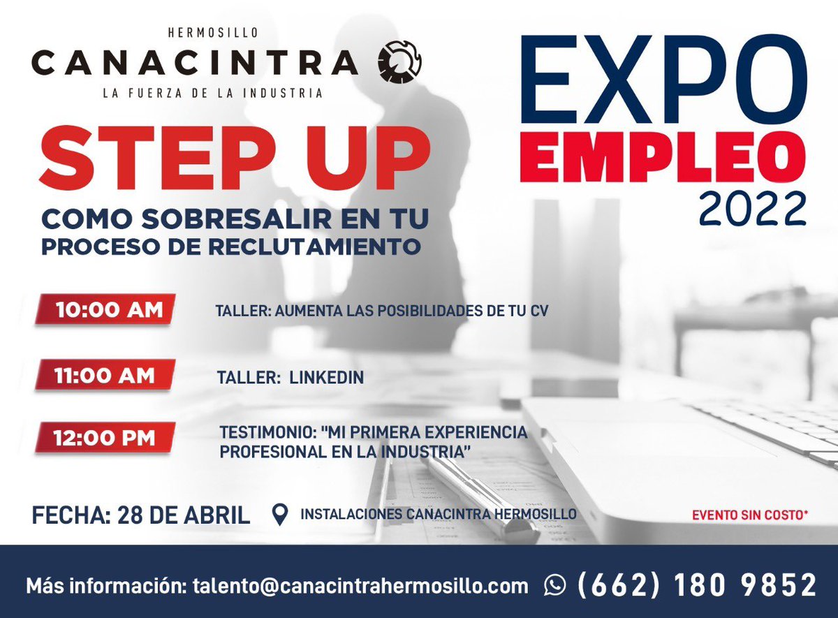 #Hermosillo #CANACINTRAHmo Raza que anda buscando empleo el ya llegó #ExpoEmpleo2022 será el jueves 28 de abril de 9:00 am a 2:00 pm en las instalaciones de <a href="/CanacintraHmo/">CANACINTRA Hermosillo</a>