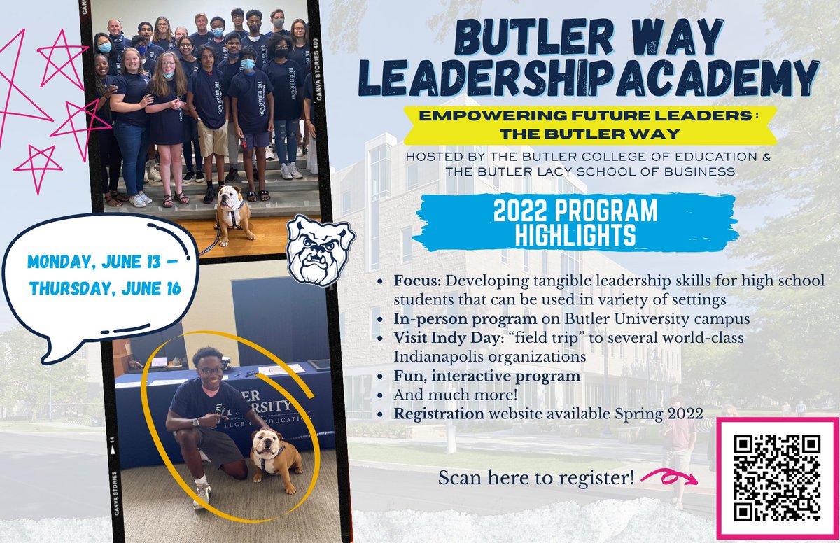 MrsBurkes_Class's tweet image. Hey teachers and leaders - spread the word about this exciting opportunity for incoming 9th-12th grade student leaders! The Butler Way Camp is an amazing opportunity to learn and develop leadership skills. Plus a chance to create something to positively impact our community!