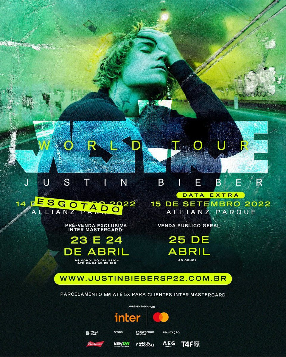 🚨MAIS UM! A Tickets For Fun anunciou uma data de show extra da “Justice World Tour” do Justin Bieber no dia 15 de setembro em São Paulo!

As vendas gerais começam em 25 de abril.