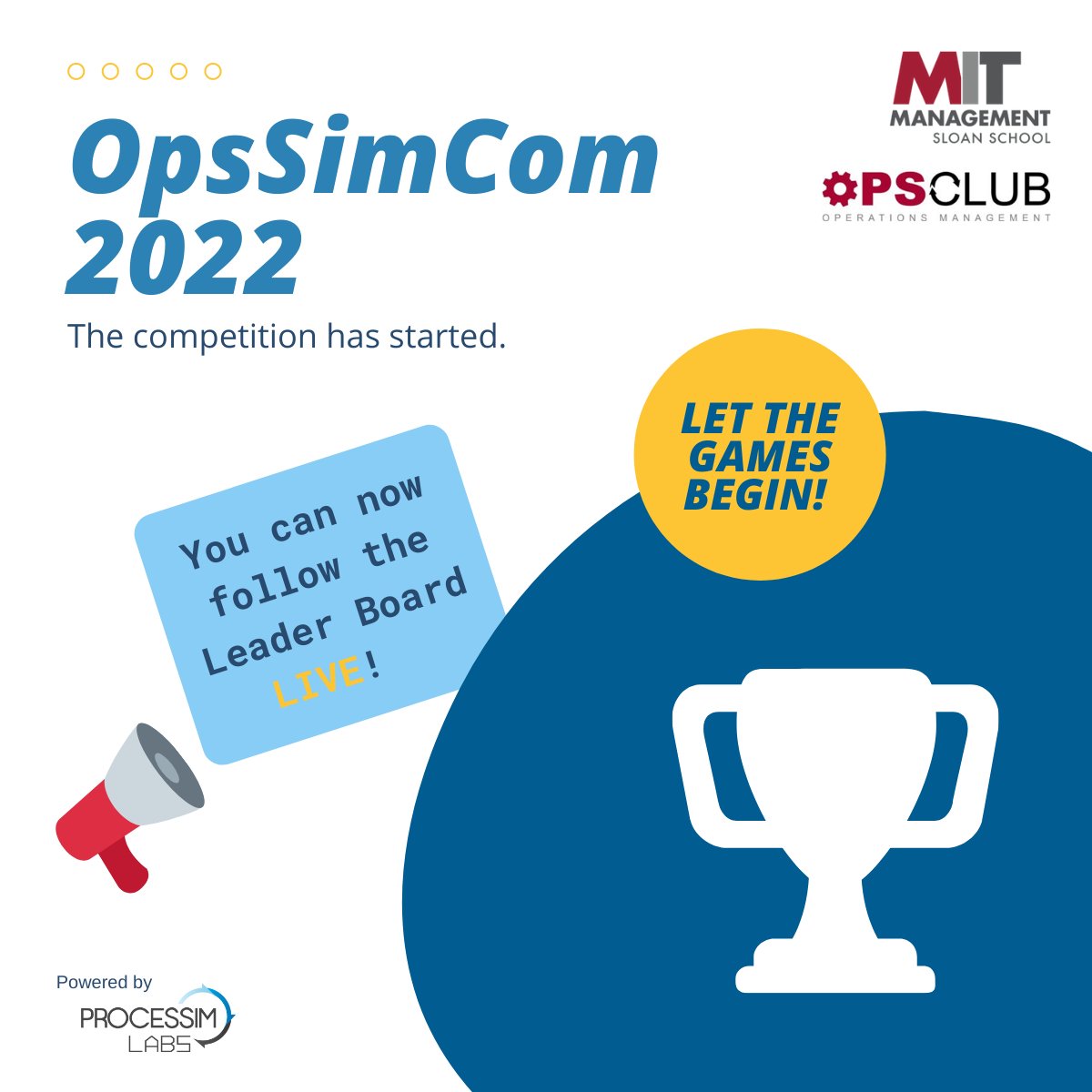 ProcessimLabs's tweet image. The competition has officially started!! And you can follow the standings table live here: bit.ly/OpsSimCom2022_…

Stay tuned as 60 teams from 21 universities in 10 countries around the world 🌎 compete for the title of #OpsSimCom Champion 2022!

Who are you rooting for?