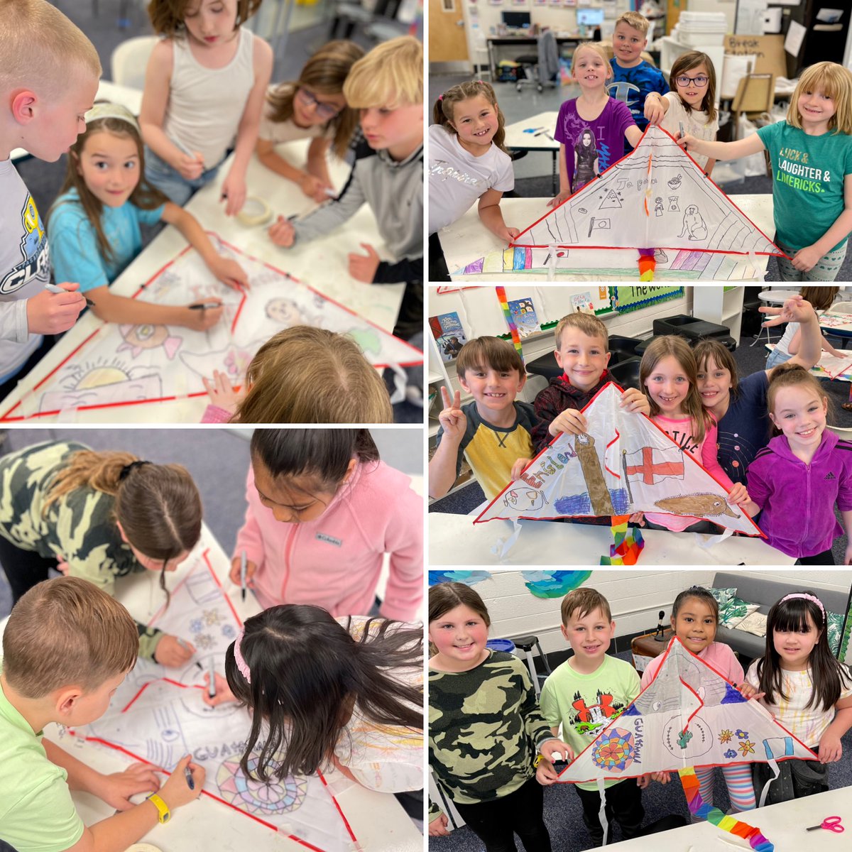 2nd Gr Ss ⁦<a href="/BodkinAACPS/">Bodkin Elementary</a>⁩ work collaboratively to produce signature kites for a specific host country. These will be part of their marketing for an international kite event.