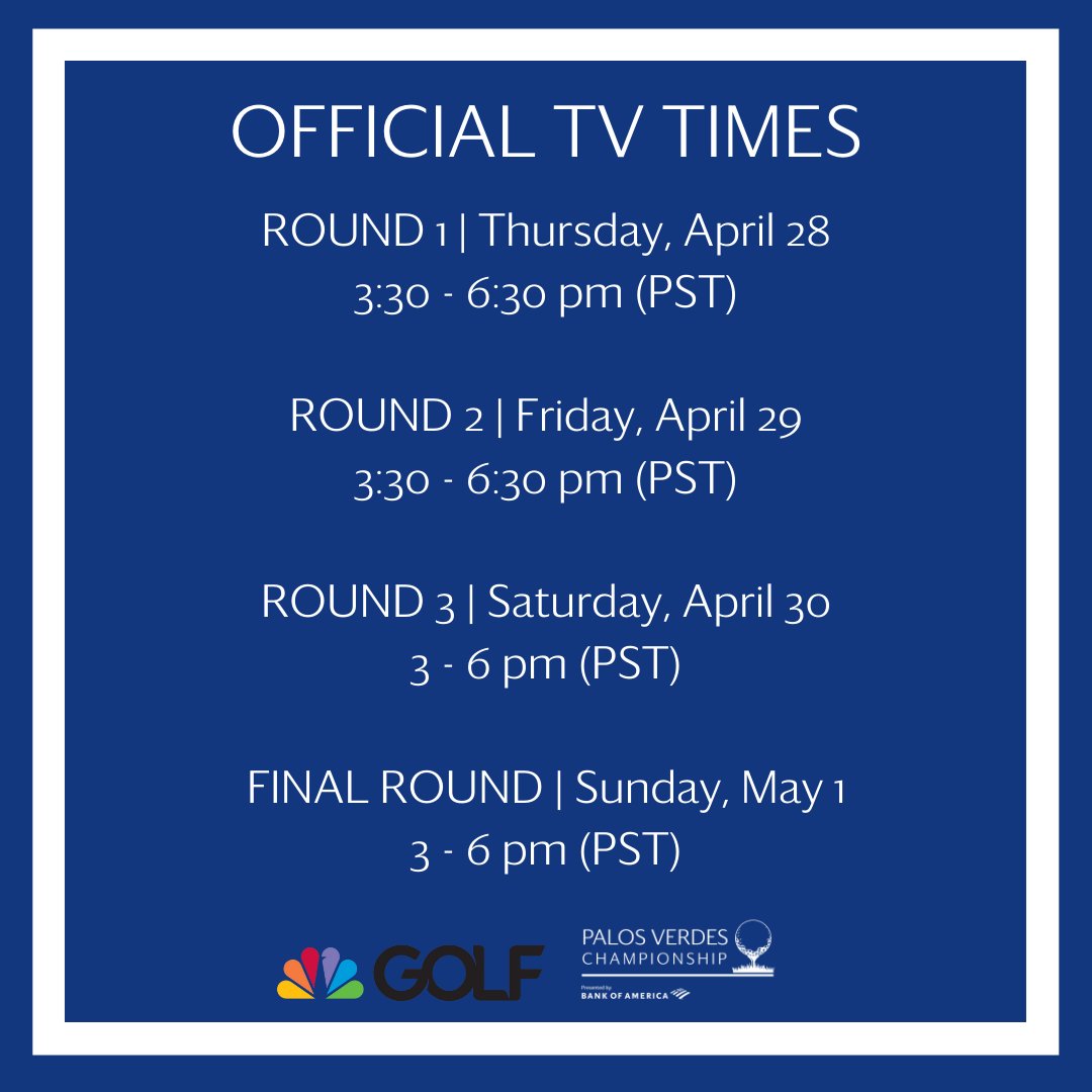 Can’t make it out to the 2022 Palos Verdes Championship presented by Bank of America? @golfchannel has you covered!

Save this post to have the Official TV Times handy next week when the world’s best female golfers compete for the first time at Palos Verdes Golf Club 🏌️‍♀️