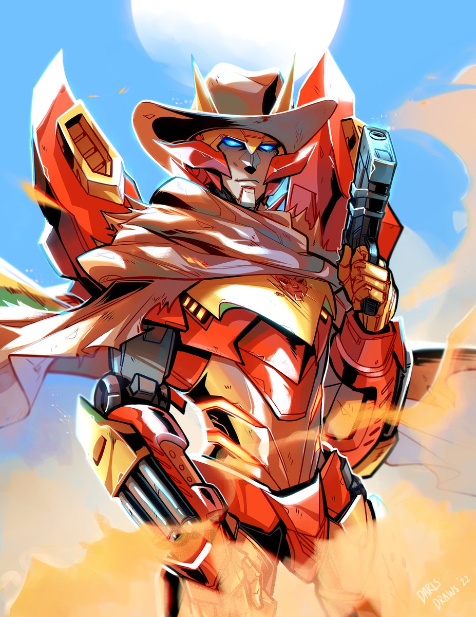 DarlsDraws's tweet photo. Yee-haw Rodimus!🔥🤠 I'm just putting this in one whole set so hopefully it shows well! #transformers https://t.co/fmkSOhrO8v