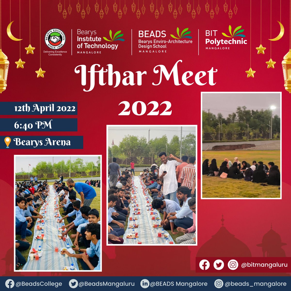 beadsmangaluru's tweet photo. Iftar meet was conducted for the Students of @bitmangaluru @beadsmangaluru and #BITpolytechnic at #bearysArena on 12th April, 6.40 PM.
#iftarmeet #ramadan #ramazan #sahur #food #college #unity #United #Engineering #Management #bearysgroup #beadsmangaluru #bitmangaluru https://t.co/vSe1pb2kM7