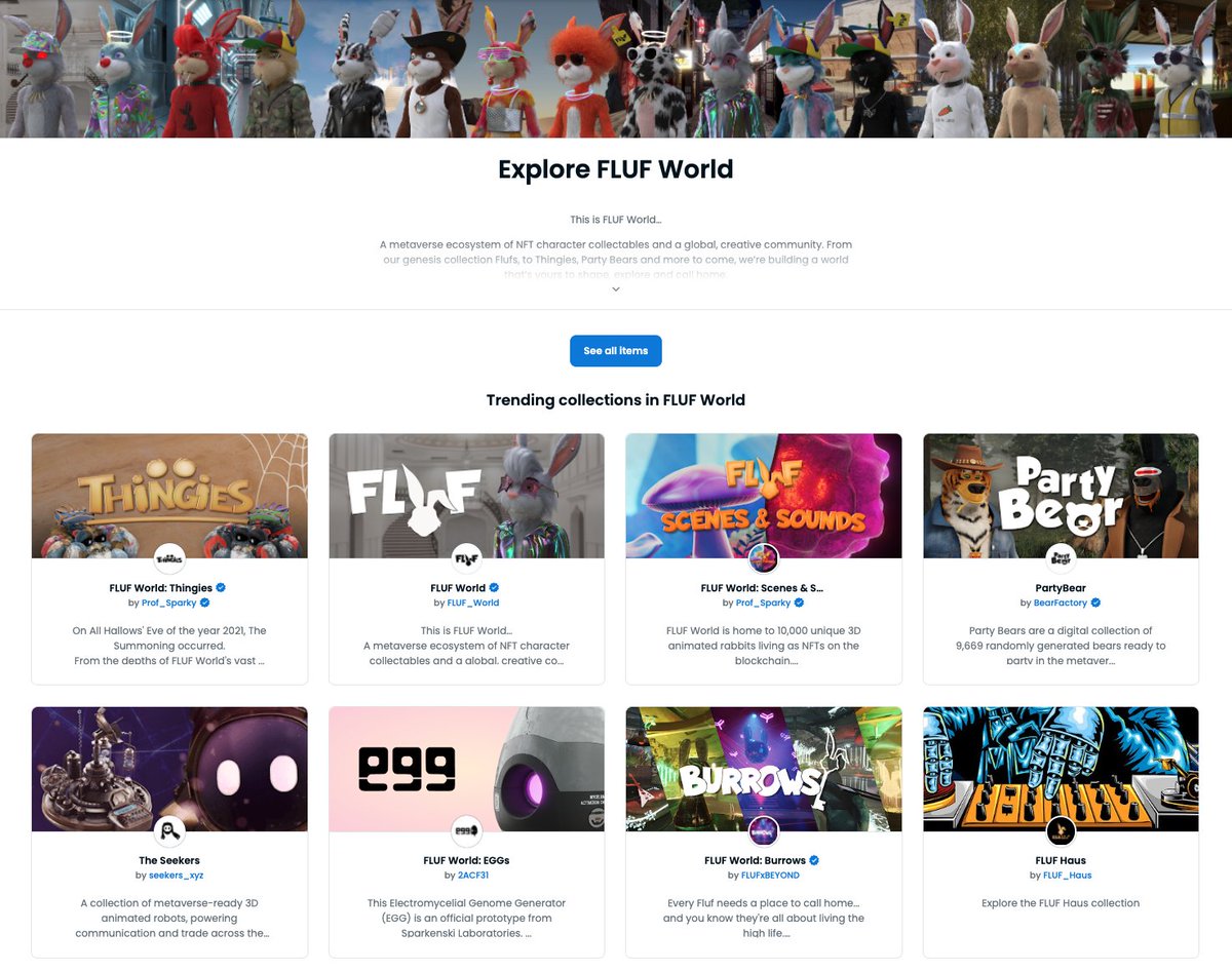 1) This is #FLUFWorld! ✌️

A metaverse ecosystem of #NFT character collectables and a global, creative community.

With a growing number of collections joining the FLUF World family, here’s a look at the different parts of our evolving universe.

opensea.io/collection/flu…