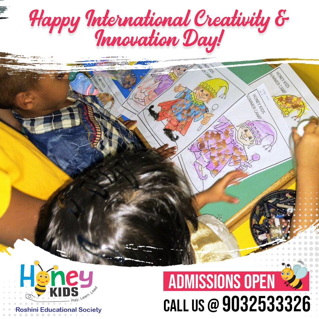 Let’s encourage your little one to generate new creativity and innovation that lead to an opportunity ahead and make the world a better place. #HappyWorldCreativityandInnovationDay!
Admissions are open for 2022-2023.
For more information reach out to us @ 9032533326
#honeykids