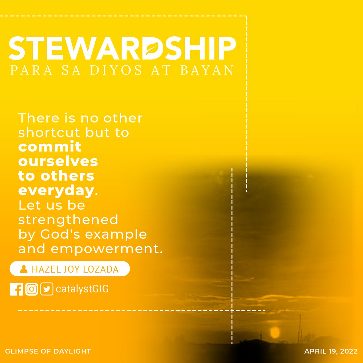 CatalystGIG's tweet photo. Catalysts, be encouraged to love mercy — let us take time today to reach out and commit our time and resources to the people around us!

#Stewardship
#ParaSaDiyosAtBayan
#RayOfHope
#DailyDoseOfInspiration
#CatalystDaylight https://t.co/kXuZG21upz