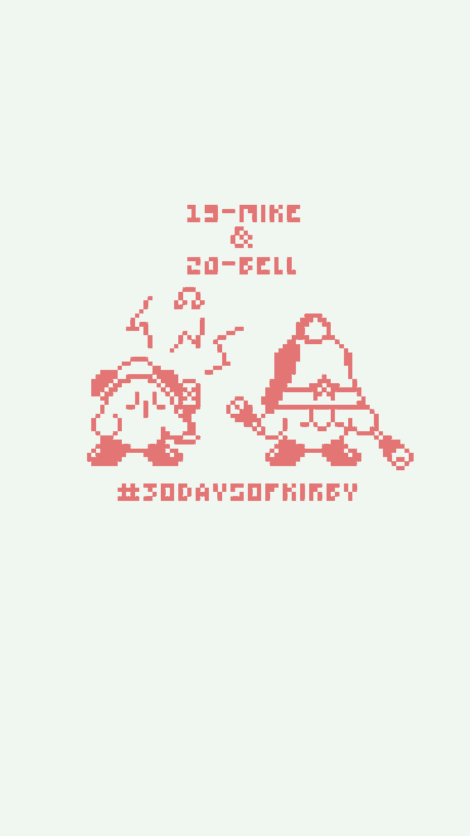 LEOTT_01's tweet photo. #30daysofkirby ! ! ! C: 
Day Nineteen: Mike
Day Twenty: Bell
🎶🎶✨✨ | #pixelart #Videogame #Monochrome https://t.co/HkuTERcTrL