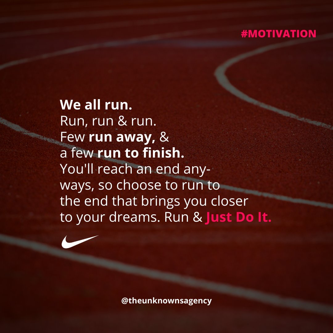 UnknownsAgency's tweet photo. Run to win the end line, not to end of your dreams 🙇🏻‍♀️💯
Concept: @Nike https://t.co/YKf1eXH7tm