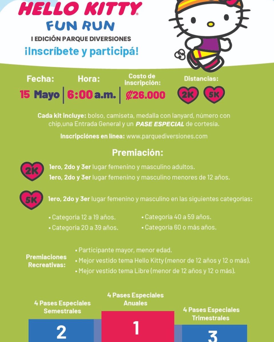 GabytranaOly's tweet photo. Les invito a la carrera #HelloKittyFunRun del Parque Diversiones Costa Rica donde además de un excelente kit con pase especial, hacer deporte y pasarla bien vas a contribuir con el hospital de niños para que siga salvando las vidas de los más pequeños. https://t.co/BlcSYMBUur