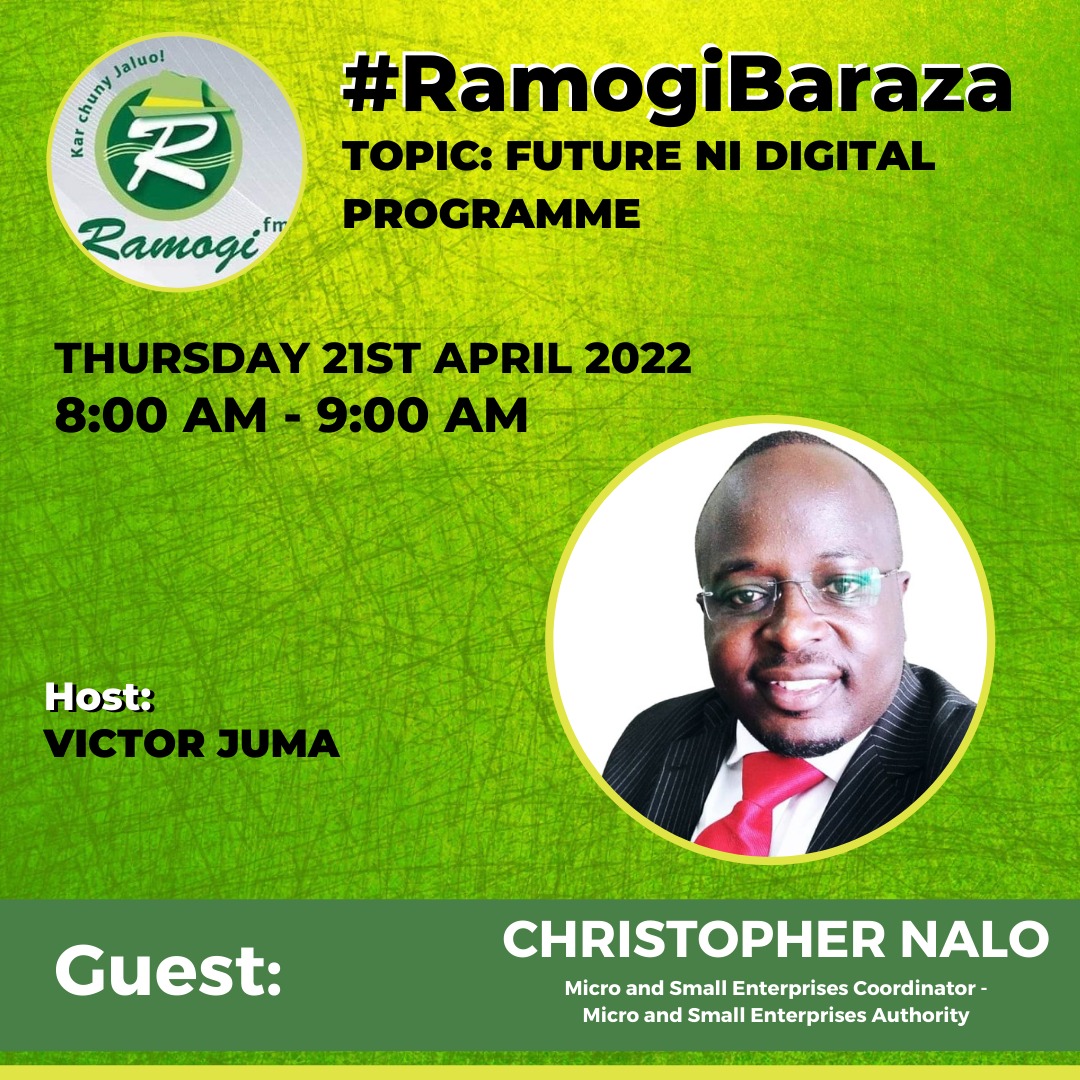 MSEA_Kenya's tweet photo. Tune in @RamogiFM as MSEA MSE Coordination officer gives insight on the #FutureNiDigital program
Kaa Mbele Na Digital Skills and Get Future Ready! @IndustryKE @Trade_Kenya @StanbicKE @UNDPKenya https://t.co/px6OeKrhUQ