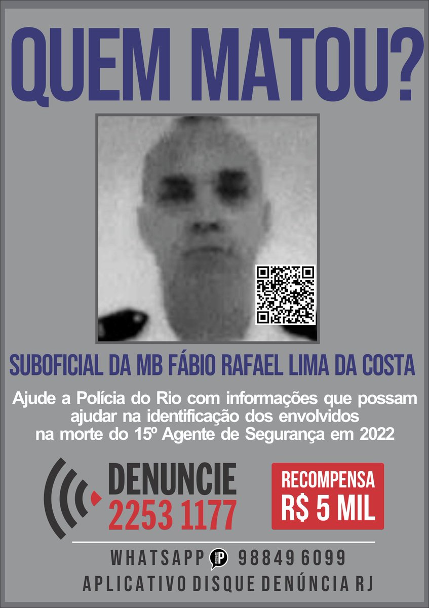 O Portal dos Procurados divulga a Delegacia de Homicídios da Capital – DHC – a fim de obter informações que possam levar a identificação e prisão dos envolvidos na morte do Suboficial da Marinha do Brasil, Fábio Rafael Lima da Costa, de 41 anos,
