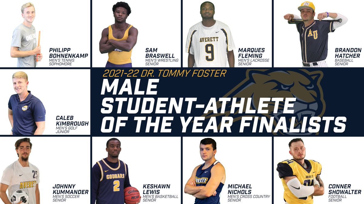 Averett Athletics (@averettucougars) on Twitter photo 🚨Dr. Tommy Foster Male Student-Athlete of the Year finalists
Each men’s NCAA-sponsored program was allowed to nominate one finalist. Winner will be announced at Night of Champions on Monday! 🚨Dr. Tommy Foster Male Student-Athlete of the Year finalists
Each men’s NCAA-sponsored program was allowed to nominate one finalist. Winner will be announced at Night of Champions on Monday!