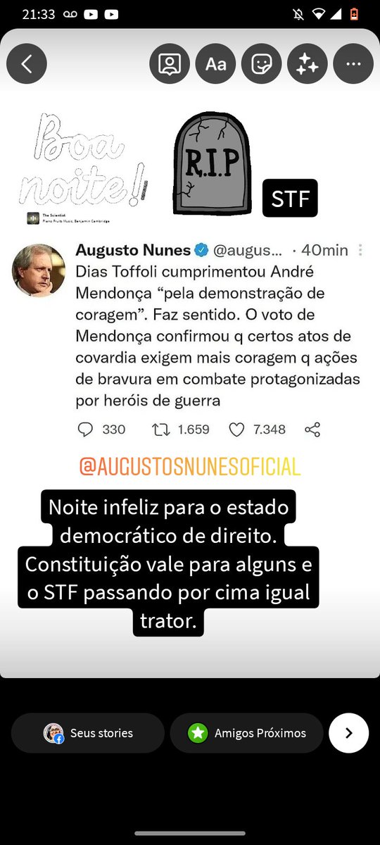 priscillaribbh's tweet photo. Que tristeza para o @COBOL49328270 @augustosnunes
#ripstf #DanielSilveiraLivre #DanielSilveira
Andre Mendonça??? Que voto foi esse???? https://t.co/VKeKkOSZaD