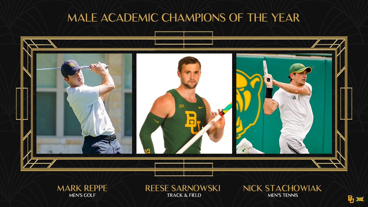 What an incredible classroom accomplishment 📚 Our Male Academic Champions are @Mark_Reppe26, @nstachowiak13 and Reese Sarnowski! 🏆 #SicEm | #GoldenBruisers22