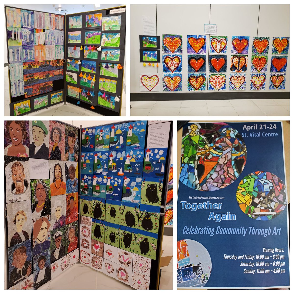 Krahnskids's tweet photo. Check out the Louis Riel School Division art show at St. Vital Centre from Thursday, April 21 to Sunday, April 24. Let's celebrate our talented artists! #SageCreekLRSD #ESCSmastery https://t.co/pDM45bjIXJ