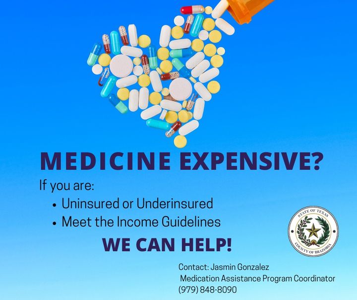 BrazoriaCounty's tweet photo. Do you need help paying for your medication? Contact the Brazoria County Health Department Medication Assistance Program Coordinator to see if you qualify. #MAP #RXHelp https://t.co/IA7n91qyQY