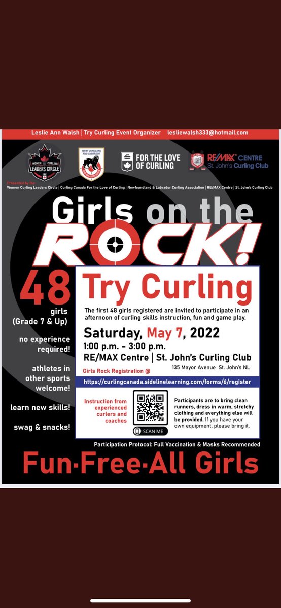 TeamGushue's tweet image. Girls on the Rock are looking for 48 girls, grade 7 &amp;amp; up, to participate in an afternoon of curling instruction, fun and game play in St. John’s! If interested, contact lesliewalsh333@hotmail.com for more details #GirlsOnTheRock
