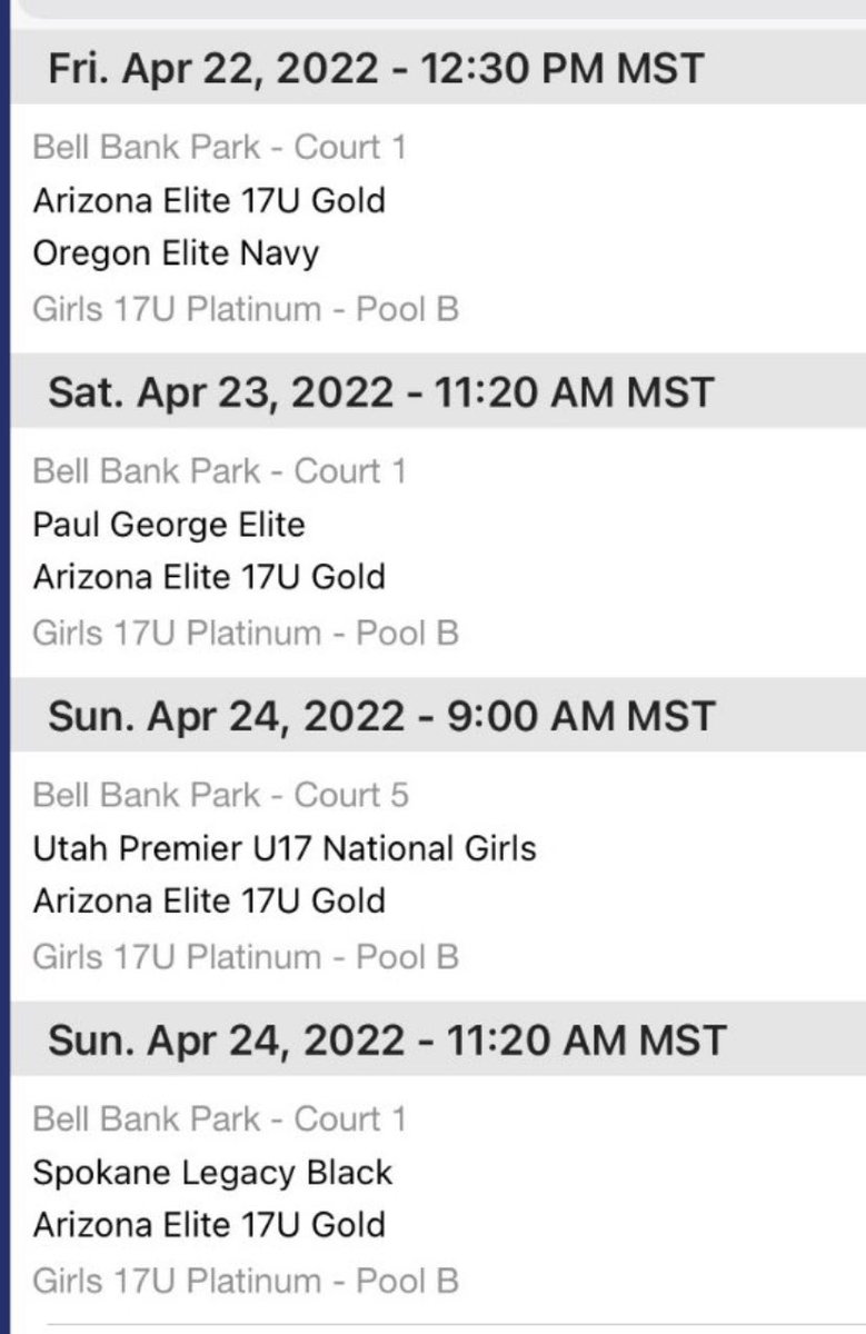 Schedule for this weekend. #AzElite17uGold #3