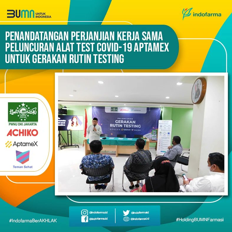 #SobatINAF

Jakarta, 20 April 2022 bertempat di kantor PWNU DKI Jakarta telah dilakukan
Penandatanganan Perjanjian Kerja Sama Peluncuran AptameX, Alat Test Diagnostik terbaru berbasis 
teknologi DNA Aptamer antara PWNU DKI Jakarta, Indofarma dan Achiko.