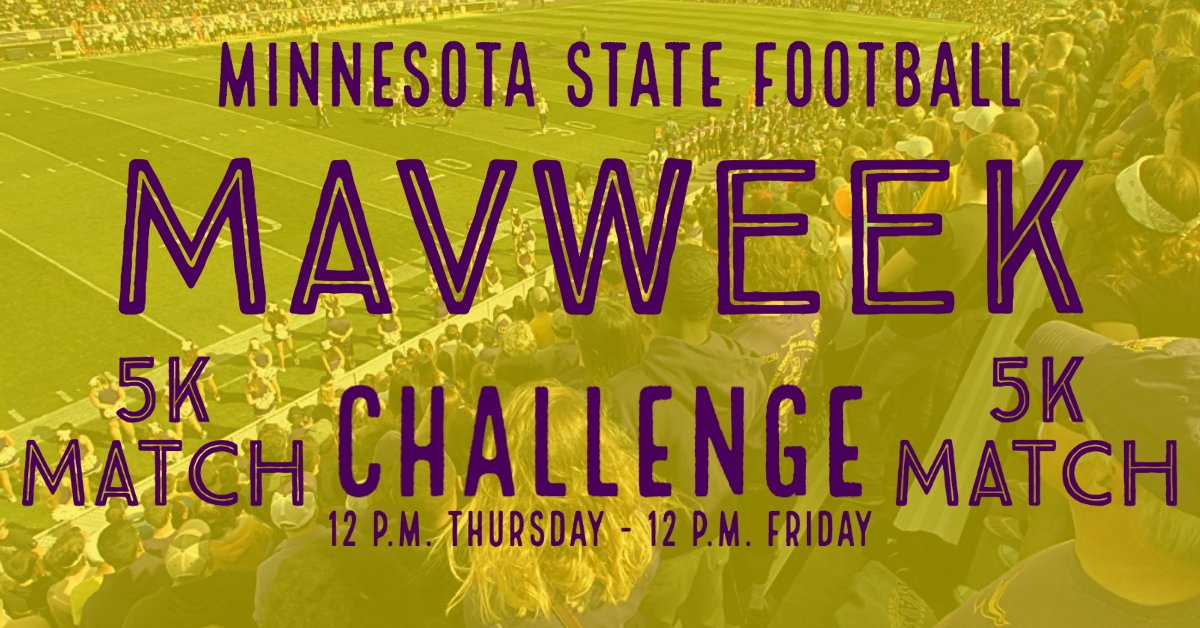 Minnesota State Football (@minnstfootball) on Twitter photo 🚨🚨 Thanks to an amazing anonymous donor, for the next 24 hours (Noon Thurs. thru Noon Fri.), all gifts made to Maverick Football will be matched up to $5K! 🚨🚨
🔗 msumavericks.com/MavWeek
Interested in making a matching gift? Contact scott.nelsen@mnsu.edu 🚨🚨 Thanks to an amazing anonymous donor, for the next 24 hours (Noon Thurs. thru Noon Fri.), all gifts made to Maverick Football will be matched up to $5K! 🚨🚨
🔗 msumavericks.com/MavWeek
Interested in making a matching gift? Contact scott.nelsen@mnsu.edu