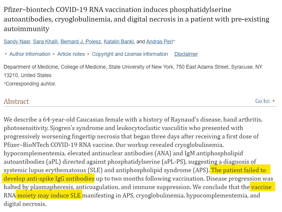 Jikkyleaks's tweet image. This makes me sad. Clearly educated doctors failed to look beyond what they have been told.

This is the first strong evidence that the immune system was induced to react against the 3&apos;UTR of the mRNA. And they don&apos;t even appear to know about it. 

ncbi.nlm.nih.gov/pmc/articles/P…