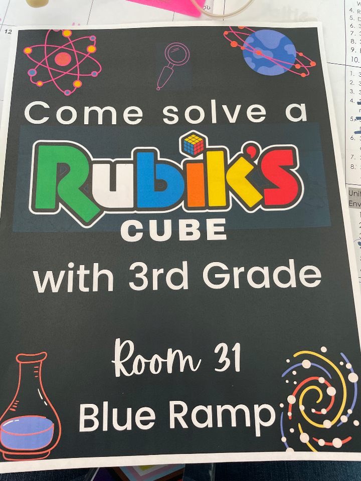 RamosFSHE's tweet photo. Thanks for coming out to solve some of these crazy looking Rubiks Cubes!! #PurpleUp&LevelUp #SweetPoster @MrsAHawthorne @CoilClare @DelunasCubs @GarzainThird @VictoriaATate1 https://t.co/SBNQhPtEOs
