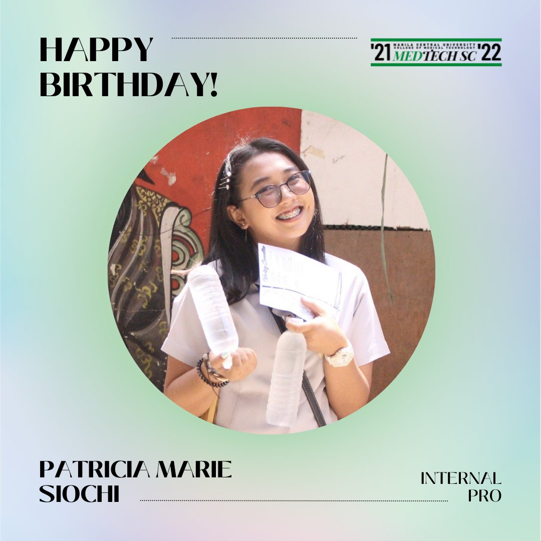 mcumedtechsc's tweet photo. The Medical Technology Student Council would like to greet our Internal PRO, Ms. Patricia Marie E. Siochi, a Happy Birthday! ✨🎊

All of us are blessed for having a lady that is so talented and kind-hearted. https://t.co/WU6Cas2kSh