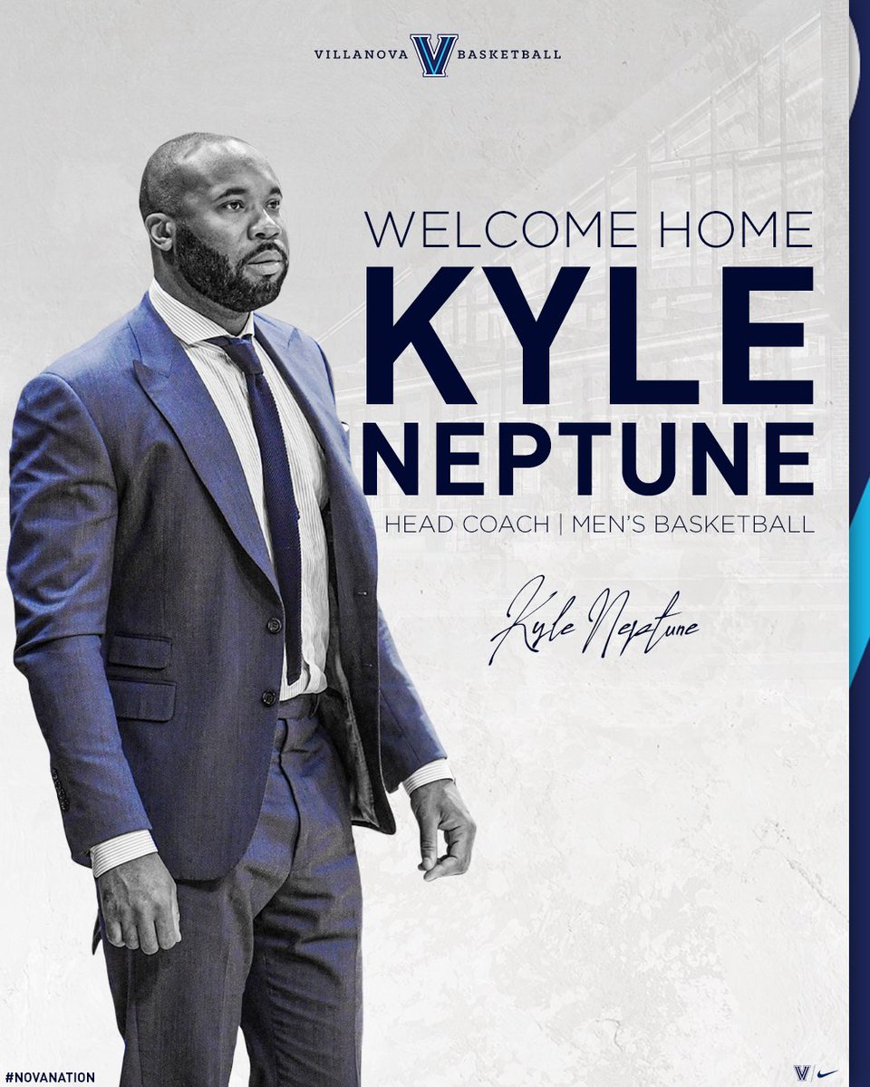 NovaMBB's tweet photo. Welcome Home! @kyleneptune has been named the new William B. Finneran Endowed Villanova Men’s Basketball Head Coach.

Release: https://t.co/sOdH73zrze

#GoNova #NovaNation https://t.co/3ovXdtXRVH